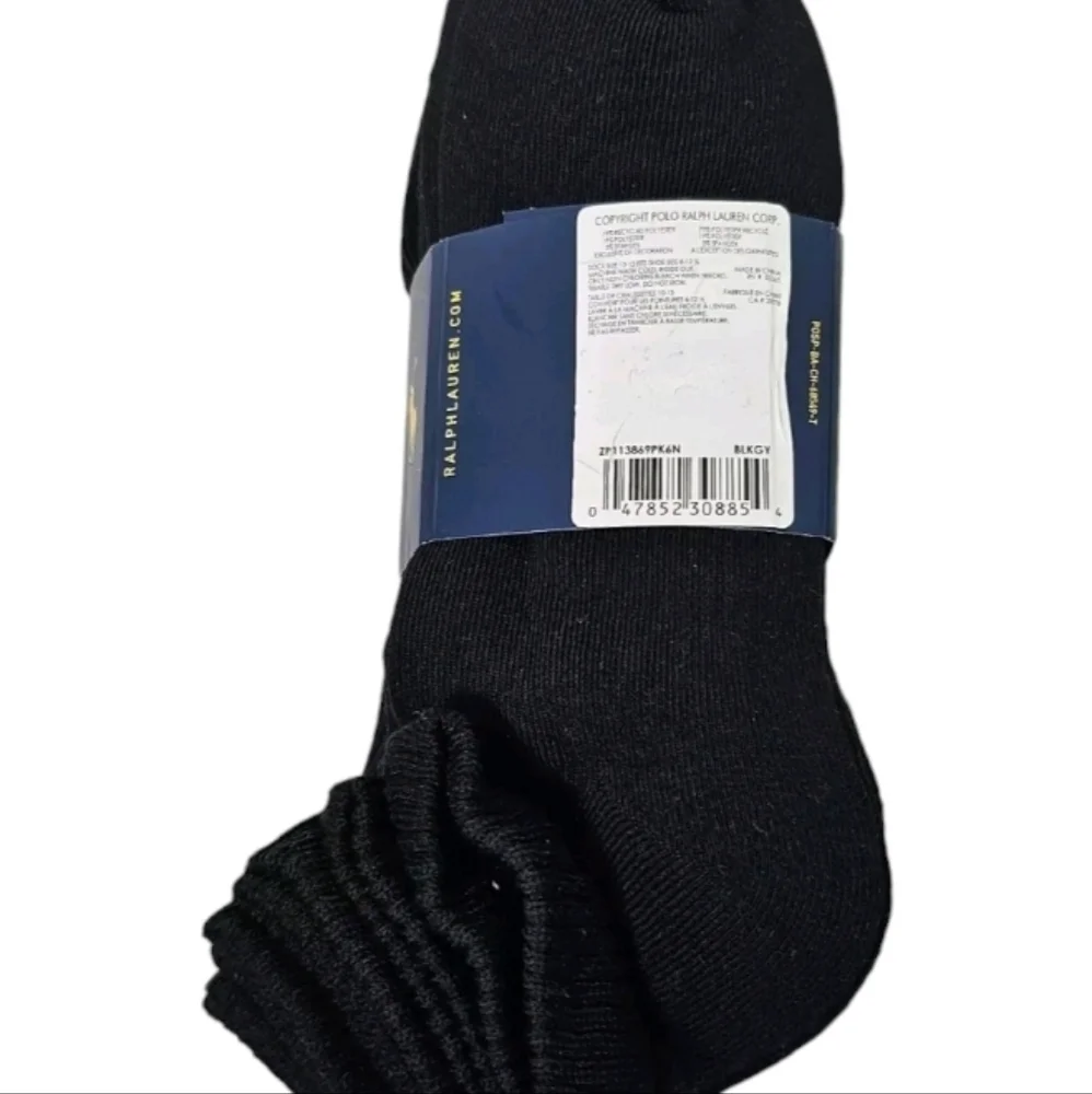 Polo Ralph Lauren Men's Classic Sport Half Cushioned Sole Socks 6 Pairs Black